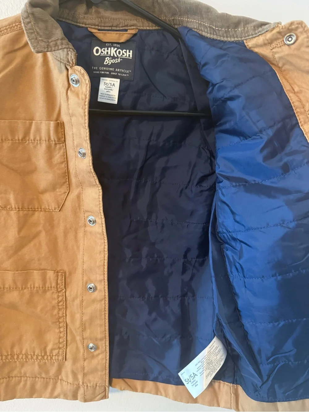 NWT OshKosh B'gosh Tan Workwear Field Jacket with Corduroy Collar 5T